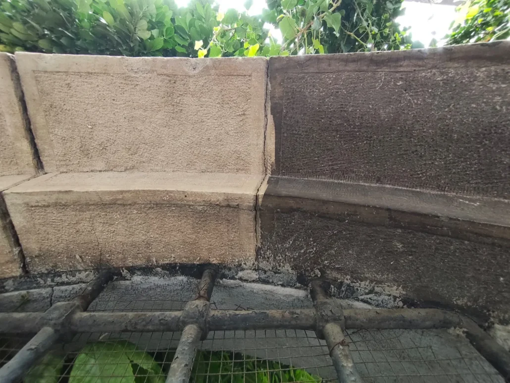 Stone wall before and after pulse laser cleaning