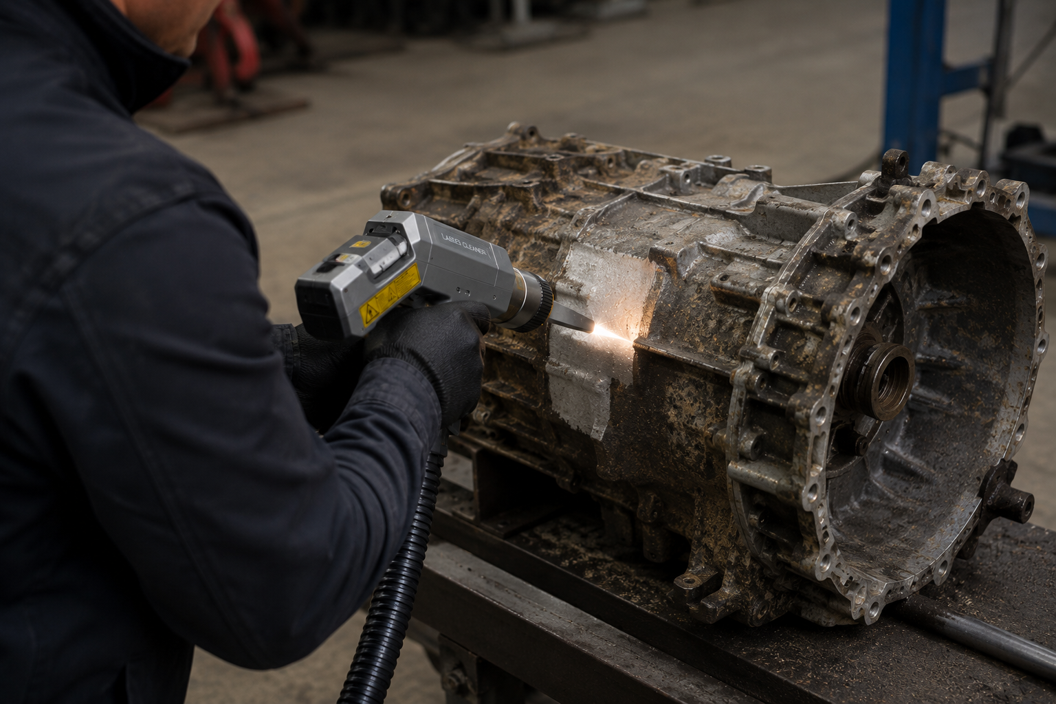 Laser cleaning an industrial gearbox